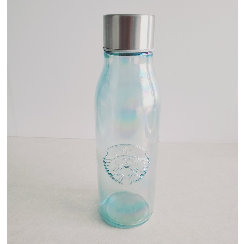 New Starbucks Glass Water Bottle Iridescent Mermaid‎ Siren Logo 20oz 2019